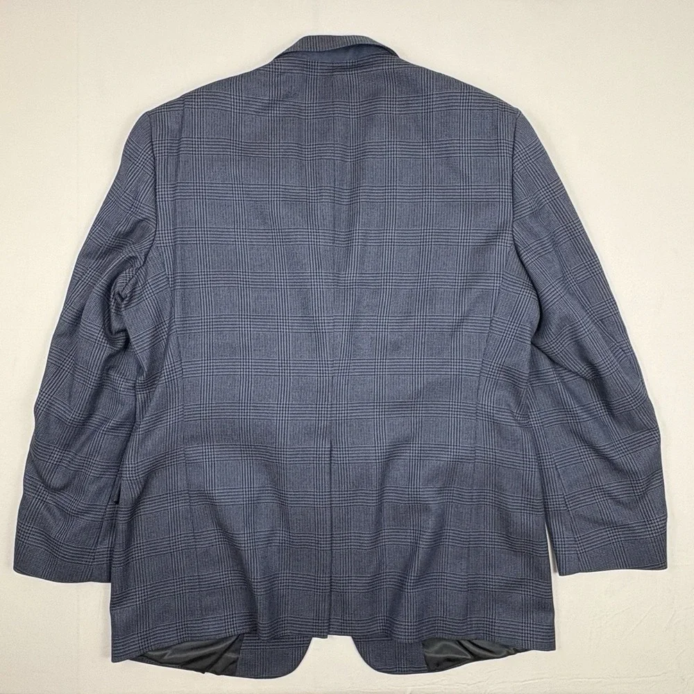 VTG Stafford Executive Hartmarx 100% Wool Sport Coat 46L Navy Glen Plaid USA EUC
